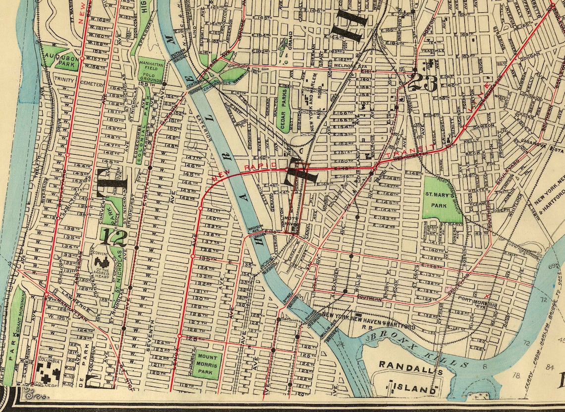 Old Map of the Bronx in 1900 by Hyde and Co. New York City Etsy UK