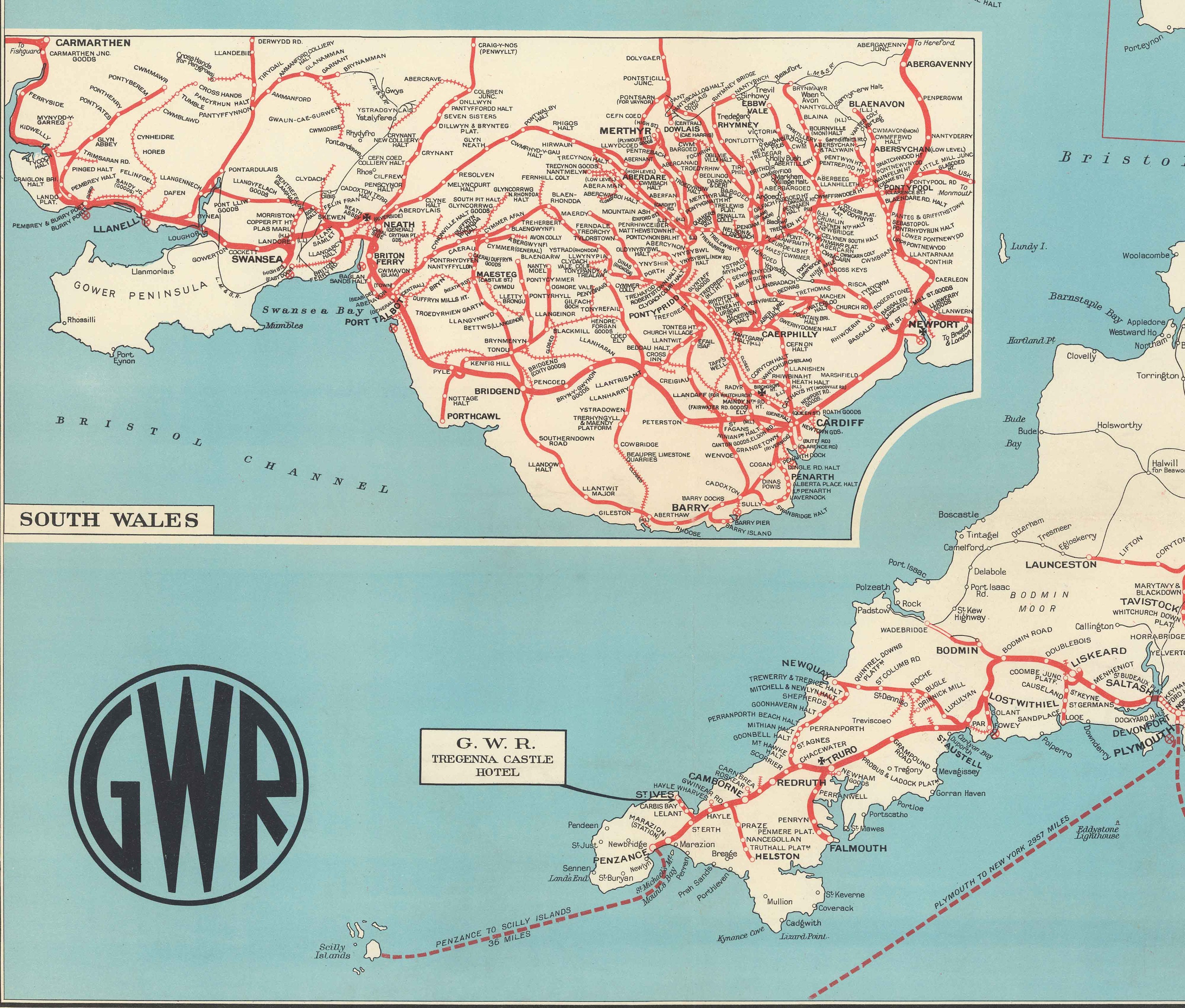 Old Map Of Great Western Railway 1950 Pre beeching Cuts GWR Main 