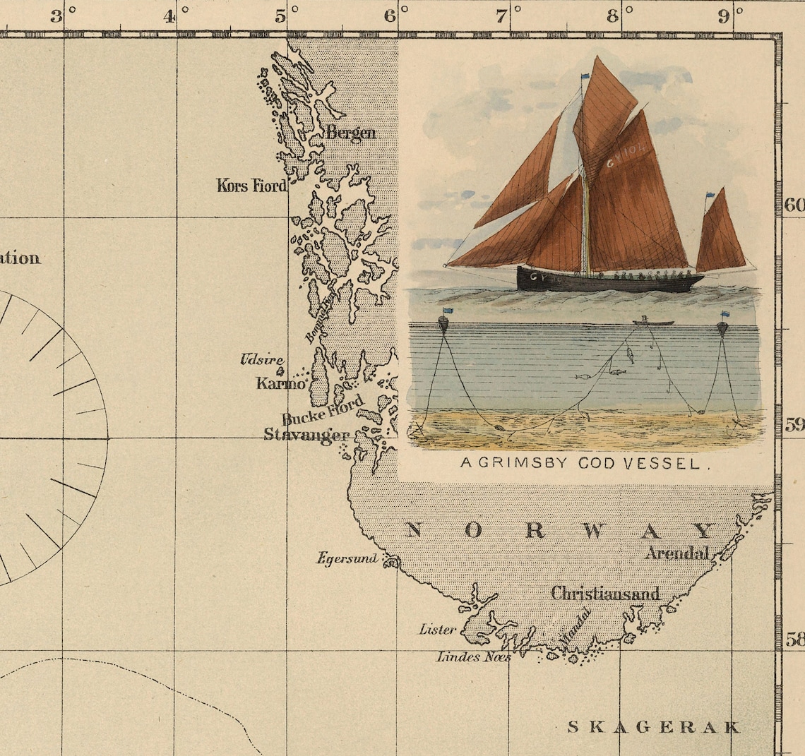 Old Cod Is Back Old Cod Fish Map of the North Sea, 1883 by O.T. Olsen - Cod Fishing ...