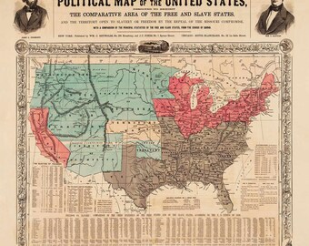 1856 年のアメリカの古い政治地図 - アメリカ南北戦争の自由州対