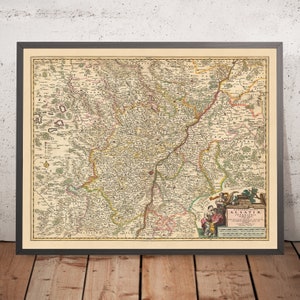 Old Map of Lower Alsace by Visscher, 1690: Strasbourg, Karlsruhe, Pforzheim, Speyer, North Vosges Reserve