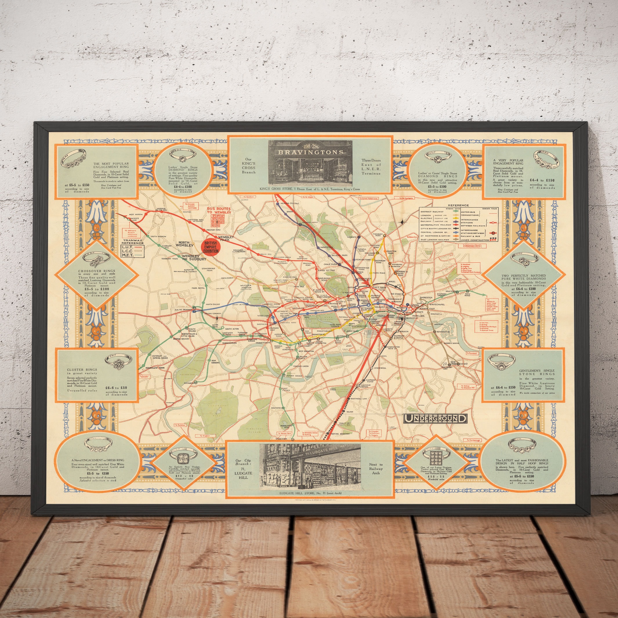 Framed London Underground Map Rare Old London Underground Tube Map 1922 Framed Or Unframed | Etsy