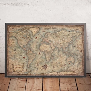 Old Lord of the Rings World Map by Ray&Co, 2022: Large Fantasy Middle Earth Chart, Modern Countries, Cities