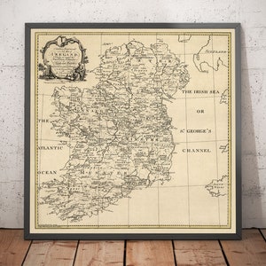 Old Map of Ireland Family Names, 1795 - O'Neill, O'Brien, O'Leary, O'Sullivan, O'Conor, O'Flaherty, O'Dowd, etc - Framed, Unframed Gift