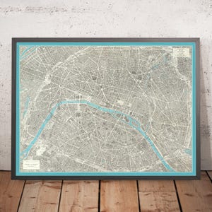 Old Birdseye Map of Paris by Peltier & Chardon, 1974: Eiffel Tower, Notre-Dame, Louvre, Montmartre, Seine
