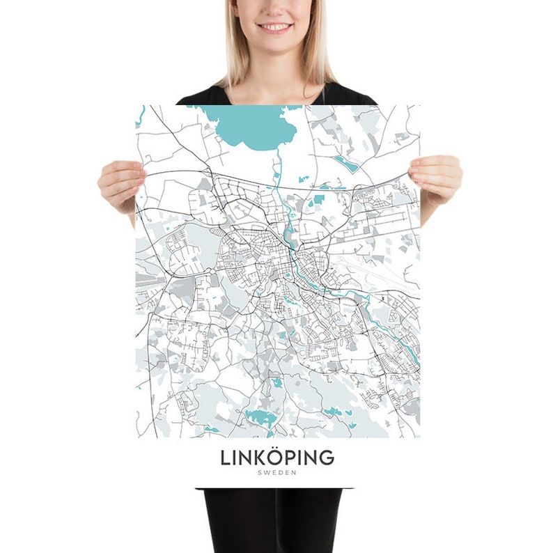 Modern City Map of Linköping, Sweden: Cathedral, Castle, University, E4 ...
