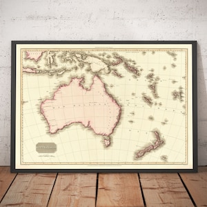 Old Map of Australia by Pinkerton, 1813 - Colonial New Zealand, Tasmania, Oceania - New South Wales Penal Colony - Framed Unframed