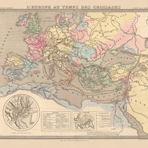 Old Map of the Crusades in Europe and the Middle East, 1838: Routes ...