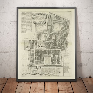 Old Map of St James's Parish, 1720 by Strype and Stow - London, Piccadilly, St James's Square, Pall Mall, Westminster