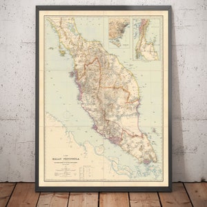 Alte Karte der malaiischen Halbinsel von 1898 von Cuylenburg & Stanford - Malaysia, Thailand, Johor, Malacca, Singapur