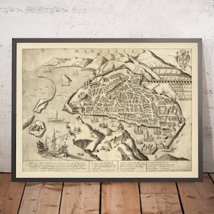 Old Bird's-eye Map of Marseille by Orlandi, 1580: Notre Dame, La Major, S. Laurent, Port, Arsenal