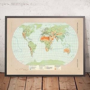 Old Infographic Map of World Water Economics, 1967: Water Utilization, Agriculture, Hydroelectric Power