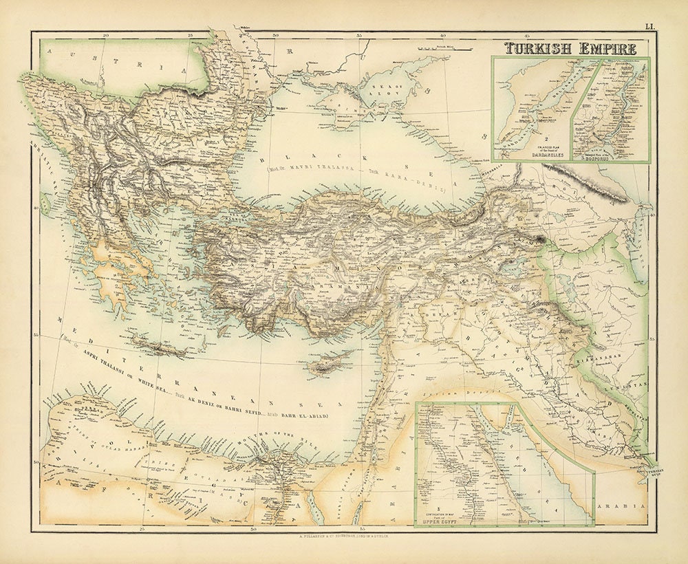 Old Map of the Turkish / Ottoman Empire, 1872 by Fullarton - Byzantine ...