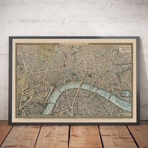 Alter Birds Eye Stadtplan von London im Jahr 1892 von Charles Baker & Co – London, City of London, Lambeth, Covent Garden, Marylebone