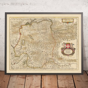 Old Map of Duchy of Savoy, France by Visscher, 1690: Geneva, Grenoble, Chambéry, Chamonix, Vanoise National Park