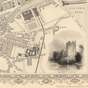 Old Map of Cork, Ireland, 1851 by Tallis & Rapkin Victorian Quarter 