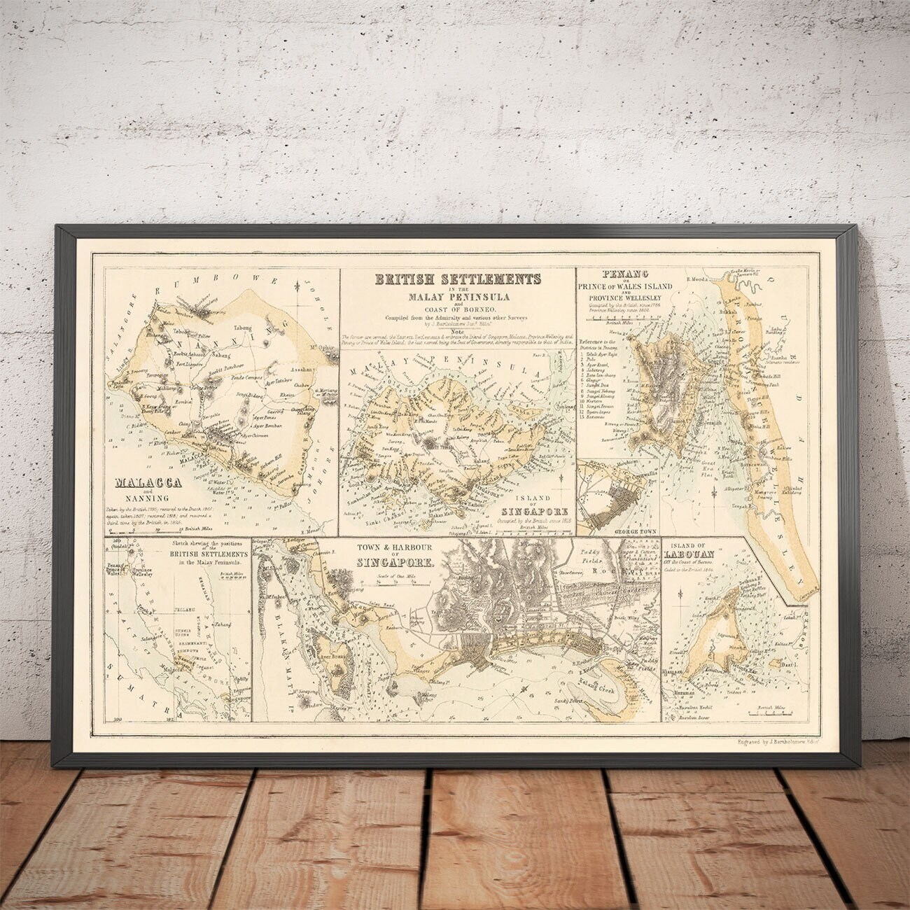 Old Colonial Map of Malaysia Peninsula 1860 by Fullarton