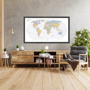Modern World Map: Political Borders, Robinson Projection, Capitals & Major Cities