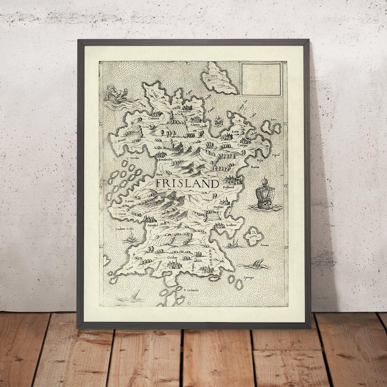 Old Map of Mythical Frisland by Bertelli, 1560: Andoforte, Alanto, Sea ...