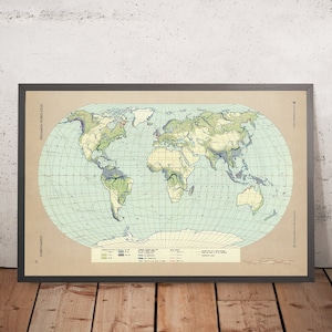 Old Infographic Map of World Hydrography, 1967: Rivers, Lakes, and Oceans