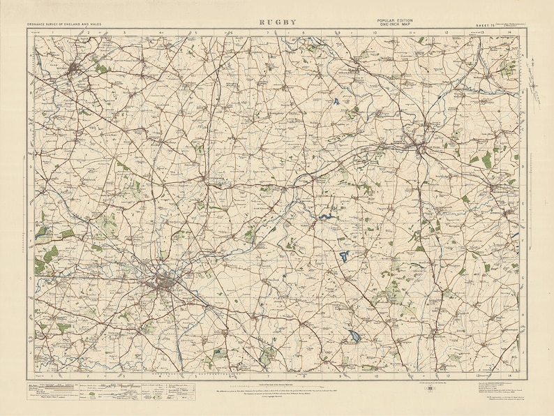 Old Ordnance Survey Map, Sheet 73 - Rugby, 1925: Hinckley, Market ...