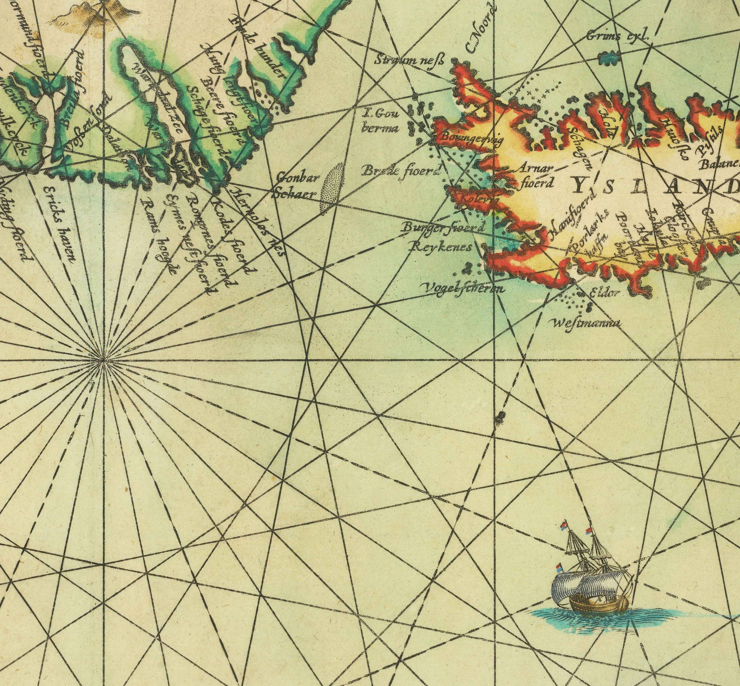 Old Map of Greenland, Iceland & North Sea, 1661 by Van Loon - Viking ...