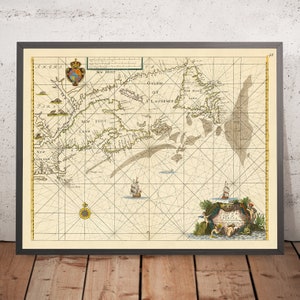 Old Naval Chart from Cape Cod to Newfoundland by Seller, 1674: New England, Nova Scotia, Avalon Peninsula