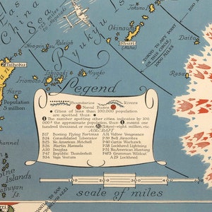 Mapa pictórico Japón, el objetivo de la Segunda Guerra Mundial, 1942 por Ernest Chase Antiguo gráfico de bombardeos de la Segunda Guerra Mundial China, Japón, Corea Enmarcado, Sin marco imagen 6