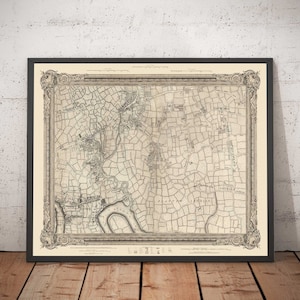 Old Map of East London in 1746 by John Rocque - Stratford, Eastham, Upton Park, Canary Wharf, Plaistow, E3, E6, E13, E14, E15, E16