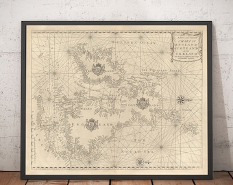 Old British Isles Navigation Chart, 1752 by Page & Mount - Ports, Sailing Distances in Leagues, English Channel - Framed, Unframed