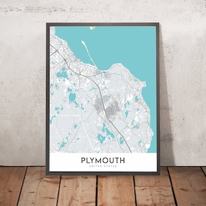 Modern City Map of Plymouth, MA: Pilgrim Hall Museum, Mayflower II, Plymouth Rock, National Monument to the Forefathers, and the Waterfront