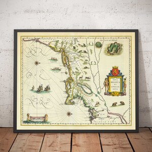 Carte ancienne des Pays-Bas et de la Nouvelle-Angleterre en 1640 par Willem Blaeu - Manhattan, Providence, New York, Boston, New Jersey