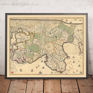 Old Map of North Holland by Visscher, 1690: Amsterdam, Alkmaar, Hoorn, Beverwijk, Purmerend