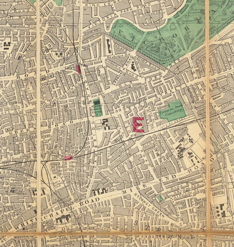 Big Old Map of London by Bacon, 1890 - Rare Folding Wall Chart of Victorian England - Postcodes, Train Stations, Parks - Framed or Unframed image 10