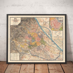 Old Map of Vienna by Gustav Freytag in 1895 - Innere Stadt, Leopoldstadt, Wieden, Margareten, Landstraße