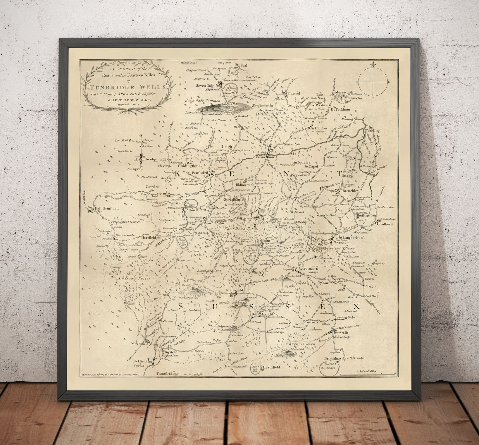 Old Map of Tunbridge Wells and 14 Miles Around by Jasper Etsy UK