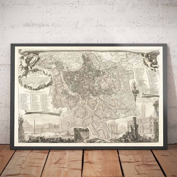 ノッリとピラネージによるイタリア、ローマの珍しい古地図、1748年