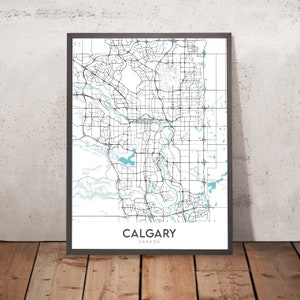 Modern City Map of Calgary, AB: Downtown, Calgary Tower, Prince&#39;s Island Park, Crowchild Trail, Glenmore Trail