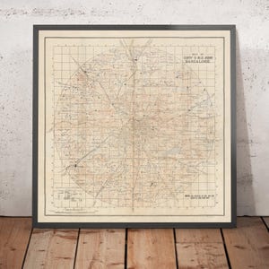 Old Map of Bengaluru, 1910: Bangalore City, Cantonment, Bannerghatta, Ulsoor Lake, Sankey Tank