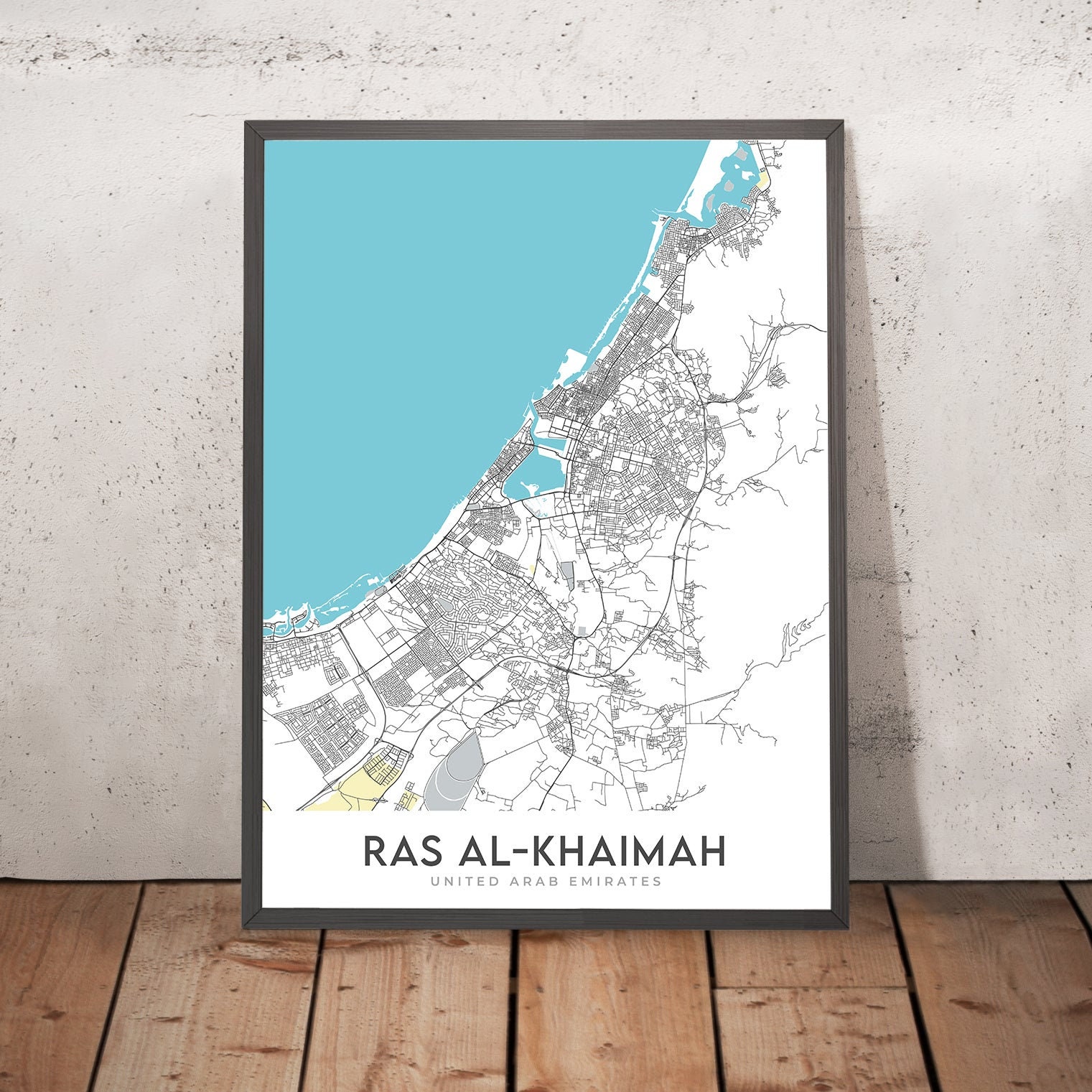 Y Cae Ras Map Modern City Map of Ras Al Khamiah, UAE: Al Qawasim Corniche, Al Rams ...