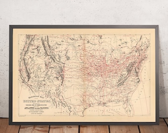 Old Railroad Map of the United States by Samuel Mitchell, 1890: Atlantic to Pacific Railway Chart