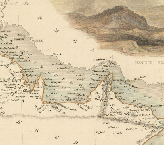 Old Map of Arabia, 1851 by Tallis & Rapkin - Saudi, Jordan