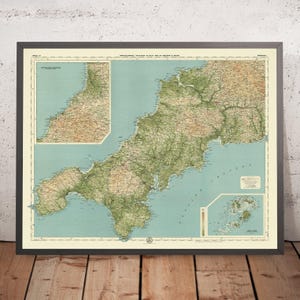 Old OS Map of Cornwall by Bartholomew, 1901: Bodmin Moor, Tintagel Castle, Land's End, St Michael's Mount, Isles of Scilly
