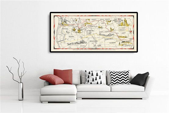 Old Map of Lewis & Clark Expedition - Corps of Discovery, Oregon Trail, Mormons, Pony Express, Louisiana Purchase - Framed, Unframed Gift