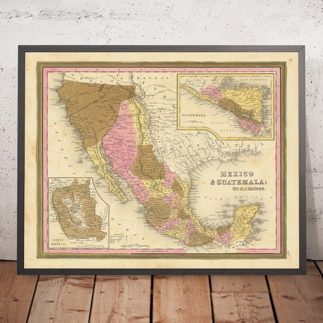 Old Map Of Mexico Guatemala Texas California By H S Tanner 1839 Il 19f0 