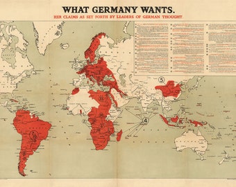 1916 年の古いドイツのプロパガンダ世界地図 - 「ドイツが望む