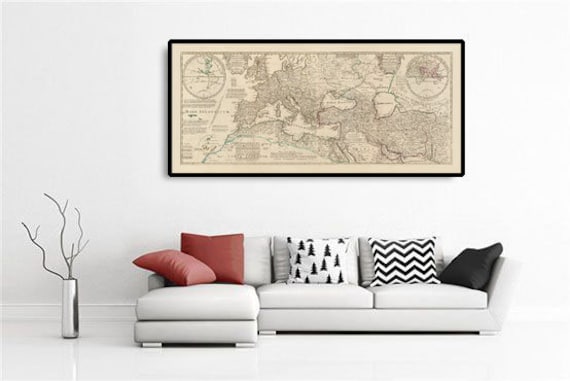 Old Roman Empire World Map From 400 AD - Giant Huge Rare Vintage Map of Byzantine - Large Housewarming Birthday Gift - Framed or Unframed