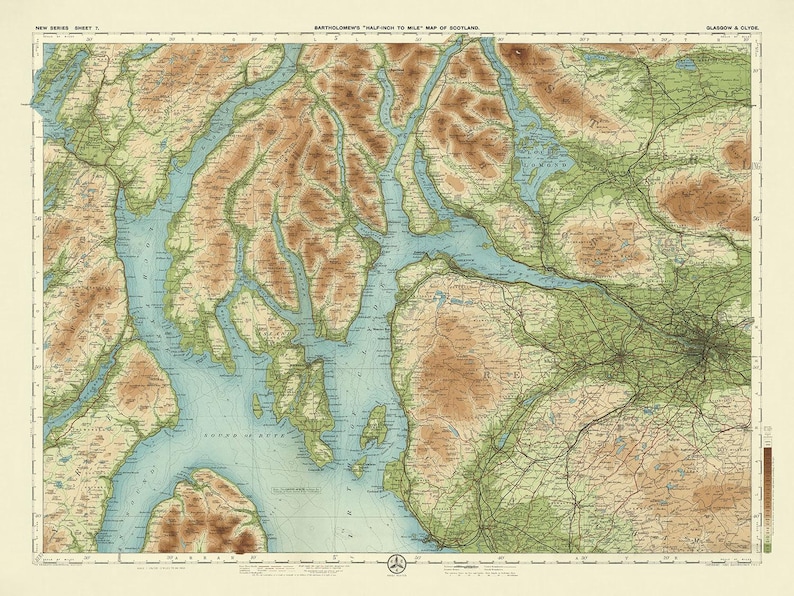 Old OS Map Of Glasgow Clyde By Bartholomew 1901 Loch Lomond Firth old-os-map-of-glasgow-clyde-by-bartholomew-1901-loch-lomond-firth