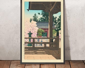 Blossom Trees at Myohonji Temple, Kamakura by Hasui Kawase 1935