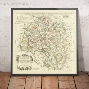 Old Map of Swabia, Germany by Sanson, 1703: Stuttgart, Heidelberg, Augsburg, Black Forest, Rhine River